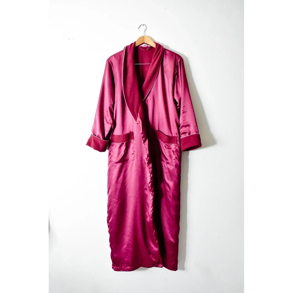 Victoria's Secret Robe Womens XS/S Magenta Pink Y2K Satin‎ Fleece Lined Long